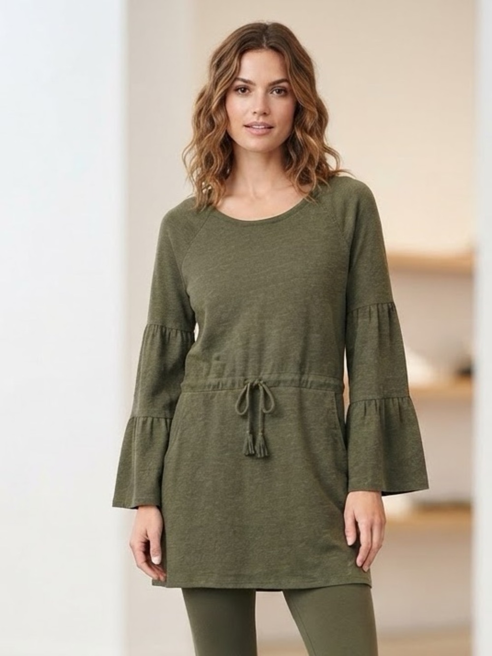 Chaser Olive Mini Dress with Flared Sleeves